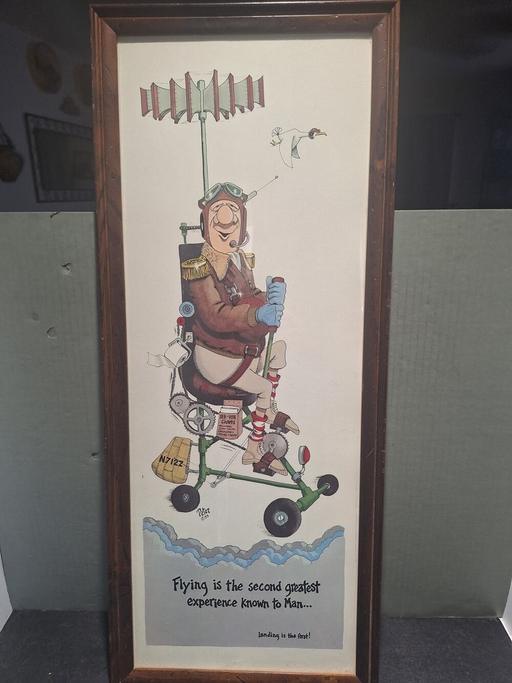 1978 Peter Mulcahy Hand Signed Aviation Pilot Humor Lithograph Framed Print